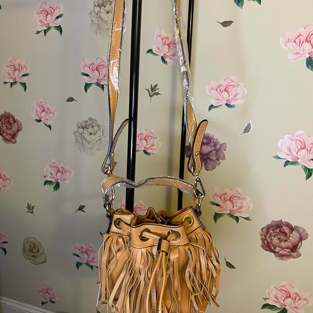 Sondra Roberts Tan Fringe Crossbody Bag